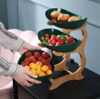 Houten Gelaagde Fruitkom Meerlaagse Displaystandaard