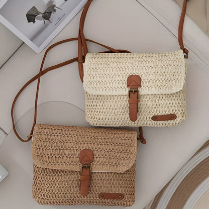 Gevlochten stro schoudertas met vintage stijl voor zomerse reizen en dagelijks gebruik