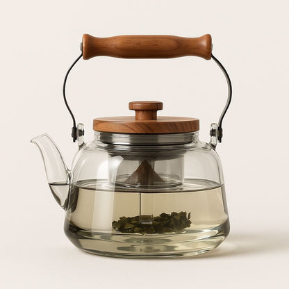 Zoie Glazen Theepot met Infuser Houten Handvat 1000ml