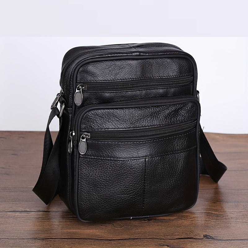 Heren echte leren schoudertas koeienhuid crossbody verstelbare riem